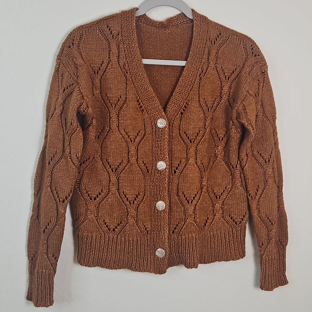 SHEIN Brown Knit Button-Front Cardigan | Women’s Size S